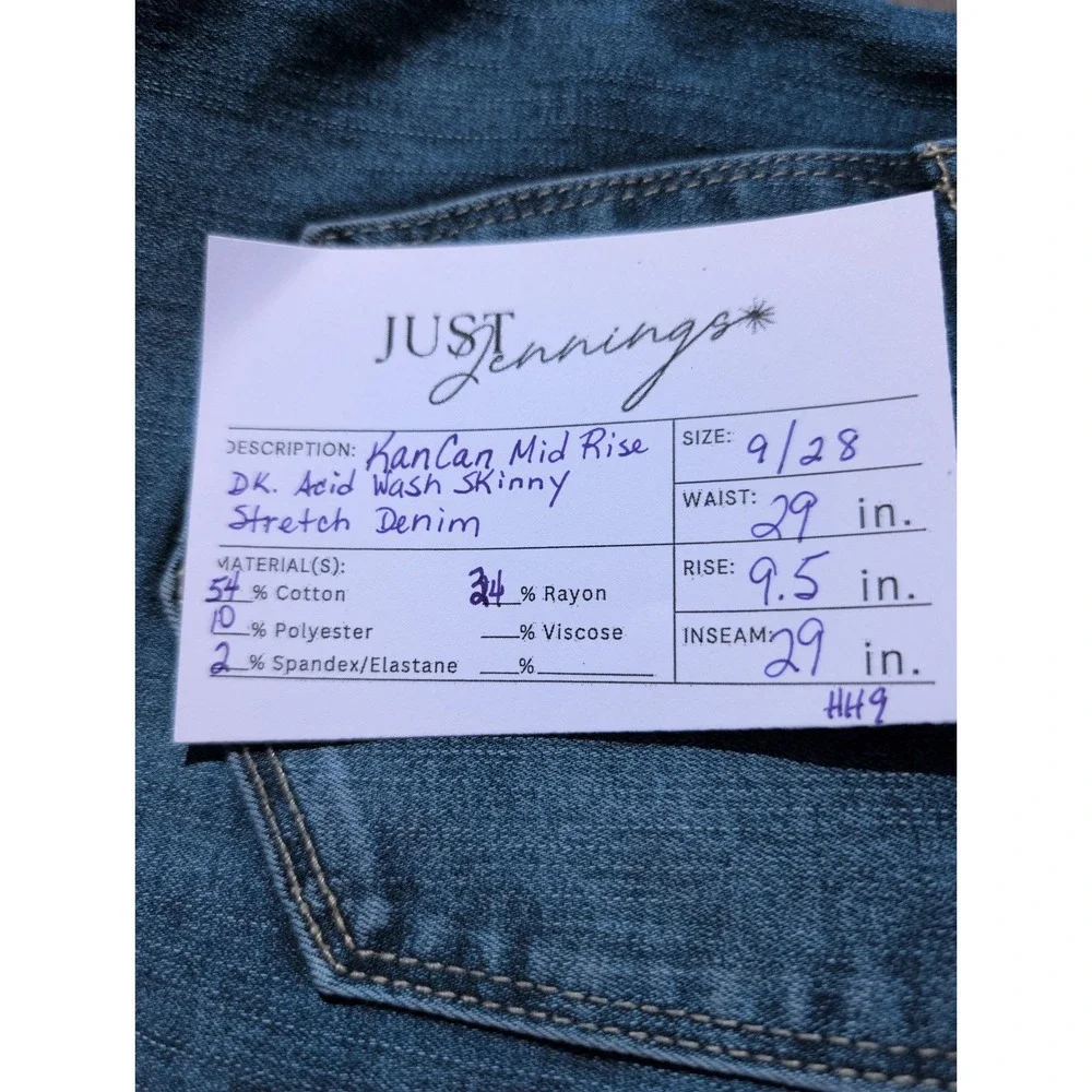 KanCan Mid Rise Skinny Jeans Dark Acid Wash Stretch Denim KC11214CHD Womens 9/28